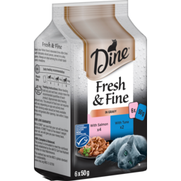 Photo of Dine Fresh & Fine Adult Wet Cat Food In Gravy Tuna & Salmon 6x50g Pouches 6.0x50g
