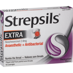 Photo of Strepsils Extra Blackcurrant Fast Numbing Sore Throat Pain Relief With Anaesthetic Lozenges 16pk