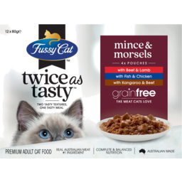 Photo of Fussy Cat Twice As Tasty Grain Free Mince & Morsels Wet Cat Food 12x80g 12.8g