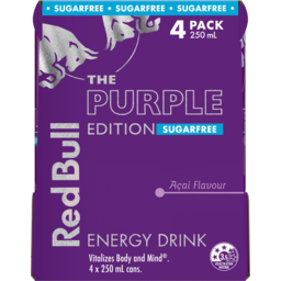 Photo of Red Bull The Purple Edition Sugarfree Acai Flavour Energy Drink Cans 4x250ml