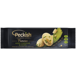 Photo of Peckish Fancies Premium Flavoured Rice Crackers Aged Cheddar & Chives 90g