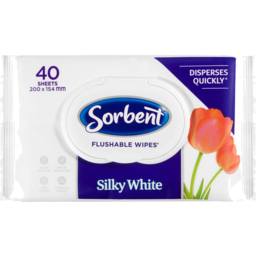 Photo of Sorbent Silky White Flushable Wipes 40 Pack 