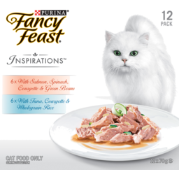 Photo of Fancy Feast Adult Inspirations Salmon, Spinach, Courette & Green Beans And Tuna, Courette & Rice Wet Cat Food 12 X 12x70g
