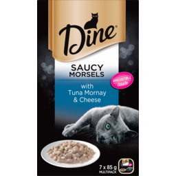 Photo of Dine Saucy Morsels With Tuna Mornay & Cheese Cat Food Trays Multipack 7x85g