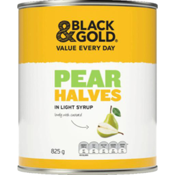 Photo of Black & Gold Pear Halves in Light Syrup 825gm