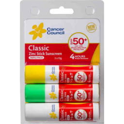 Photo of Cancer Council Classic Zinc Stick Sunscreen Spf50+ Triple Pack 3 X 12gm