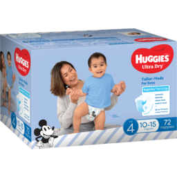 Photo of Huggies Ultra Dry Nappies, Boys, Size 4 (10-15kg), 72 Pack (Jumbo) 