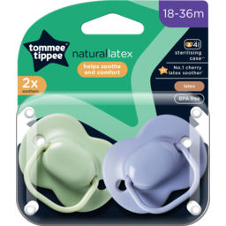 Photo of Tommee Tippee Natural Latex Cherry Soothers, Symmetrical Design, Bpa-Free, 18-36m, Green And Blue, Pack Of 2 Dummies 18m