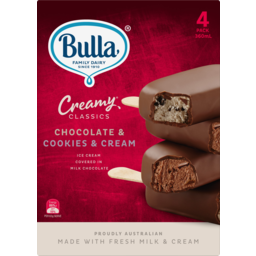 Photo of Bulla Creamy Classics Chocolate & Cookies & Cream Ice Cream Sticks 4 Pack 360ml