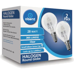 Photo of Olsent Halogen Round Bulb Rd Screw Clear 28w 2 Pack