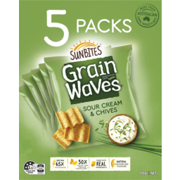 Photo of Sunbites Grain Waves Sour Cream & Chives Wholegrain Chips 5 Pack 5.0x28g