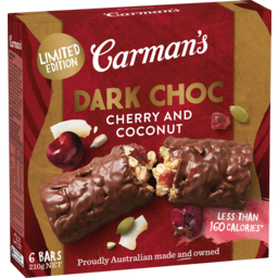 Photo of Carman's Dark Choc Dipped Cherry & Coconut Bars 210g 6pk