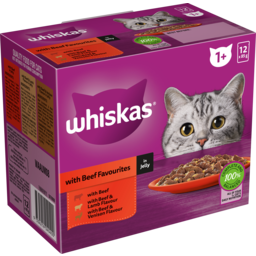 Photo of Whiskas® 1+ Years Adult Wet Cat Food With Beef Favourites In Jelly 12x85g Pouch 12.0x85g
