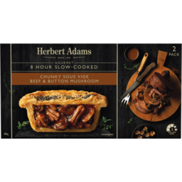 Photo of Herbert Adams Chunky Sous Vide Beef & Button Mushroom Gourmet 8 Hour Slow Cooked Pies 2 Pack 400g