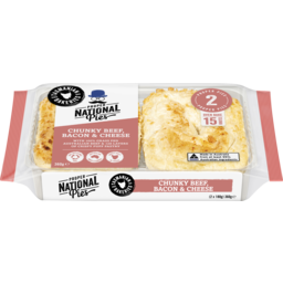 Photo of National Pies Grass Fed Chunky Beef, Bacon & Cheese 2 Pack 360g