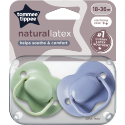 Photo of Tommee Tippee Natural Latex Cherry Soothers, Symmetrical Design, Bpa-Free, 18-36m, Green And Blue, Pack Of 2 Dummies