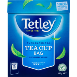 Photo of Tetley Pure Black Tea Cup Bags 100 Pack 180g