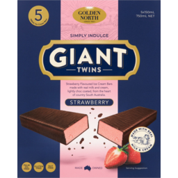Photo of Golden North Simply Indulge Strawberry Giant Twins Ice Cream Bars 5 Pack 750ml