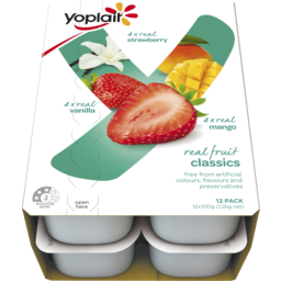 Photo of Yoplait Classics Strawberry, Mango & Vanilla Yoghurt Multipack 12x100g