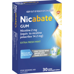 Photo of Nicabate Gum Stop Smoking Nicotine 2mg Regular Strength Extra Fresh Mint Coated Chewing Gum 30 Pack