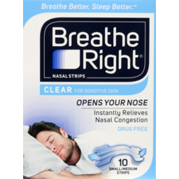 Photo of Breathe Right Nasal Strips Clear For Sensitive Skin 10 Small/Medium Strips 