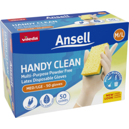 Photo of Vileda Ansell Handy Clean Multi-Purpose Latex Gloves - M/L 50pk