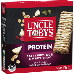 Photo of Uncle Tobys Protein Muesli Bar Snacks Raspberry Goji White Choc X5 175g 