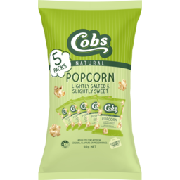 Photo of Cobs Natural Popcorn Lightly Salted Slightly Sweet Gluten Free 5 Pack 65g