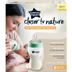 Photo of Tommee Tippee Closer To Nature Anti-Colic Baby Bottle, 340ml, Medium-Flow Breast-Like Teat For A Natural Latch, Anti-Colic Valve, Pack Of 2 2.0x340ml