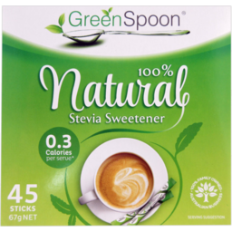Photo of Green Spoon 100% Natural Stevia Sweetener Sticks 45 Pack 67g
