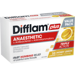 Photo of Difflam Plus Anaesthetic Sore Throat Lozenges Honey & Lemon Flavour 32 Pack