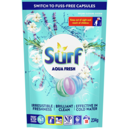 Photo of Surf Aqua Fresh Front & Top Loader Laundry Capsules 234g 18 Pack