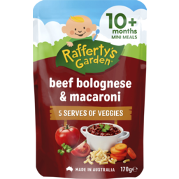 Photo of Raffertys Garden Beef Bolognese & Macaroni 5 Serves Of Veggies Mini Meals Baby Food 10+ Months 170g