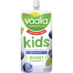 Photo of Vaalia Lactose Free Kids Probiotics Blueberry Yoghurt Pouch 140g
