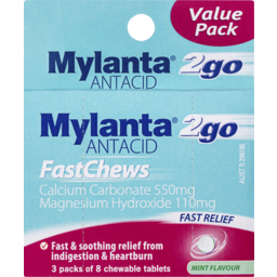 Photo of Mylanta 2go Antacid Fastchews Tablets Mint 3 X 8 Pack