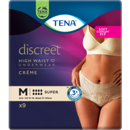 Photo of Tena Women Discreet Creme High Waist Underwear Super Medium Waist 75-105cm Incontinence Pants 9 Pack