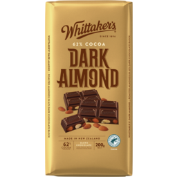 Photo of WHITTAKERS:WHIT Dark Chocolate 62% Almond 200gm