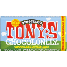 Photo of Tony's Chocolonely White Chocolate Strawberry Cheesecake