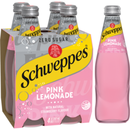 Photo of Schweppes Zero Pink Lemonade Soft Drink Mixers Glass Bottle Multipack Pack 4x300ml