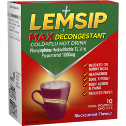 Photo of Lemsip Max Cold & Flu with Decongestant Hot Drink Blackcurrant 10 Pack