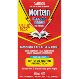 Photo of Mortein Peaceful Nights Pest Control Repeller Mosquito & Fly Plug In Odourless Refill 45ml