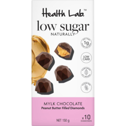 Photo of Health Lab Low Sugar Naturally Mylk Chocolate Peanut Butter Filled Diamonds 10 Pack
