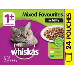 Photo of Whiskas 1+ Years In Jelly Mixed Favourites Flavour Cat Food Pouches Multipack 24x85g