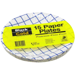 Photo of Black & Gold Paper Plate Printed 225mm 15pk