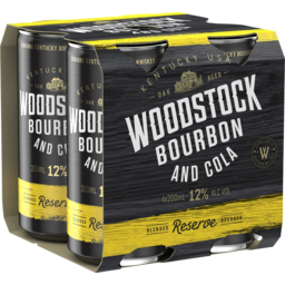 Photo of Woodstock Bourbon & Cola 12% 200ml 4 Pack