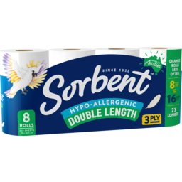 Photo of Sorbent 3 Ply Hypo-Allergenic Double Length Toilet Tissue - 8 Pack