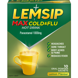 Photo of Lemsip Max Cold & Flu Hot Drink Lemon Sachets 10 Pack