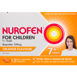 Photo of Nurofen For Children 7and Pain And Fever Relief Chewable Tablets 100mg Ibuprofen Orange 12pk