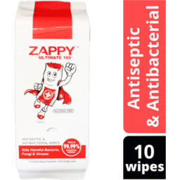 Photo of Zappy Wipes Anti Bacterial Alcohol Free 10s
