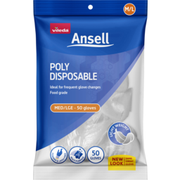 Photo of Vileda Ansell Poly Single Use Disposable Gloves 50pk - M/L 